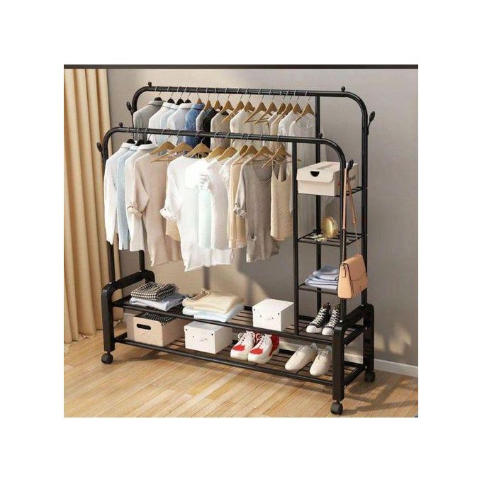 Multifunctional Double-Pole Rolling Garment Rack-Multicolors