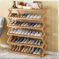 Multi-tier bamboo folding wooden shoe rack