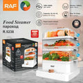 RAF 3-Tier Electric Food Steamer – 12L Multi-Layer Healthy Cooker (1200W)