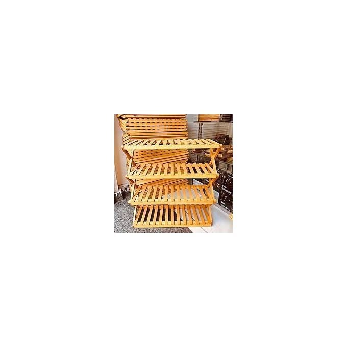 Multi-tier bamboo folding wooden shoe rack