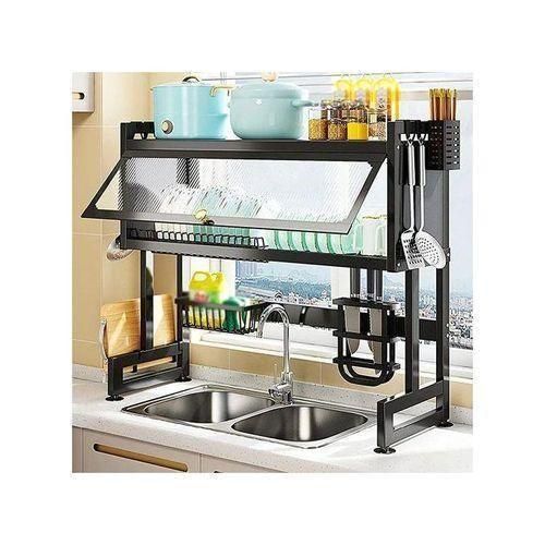 (75CM Single Sink)Over The Sink Dish Drying Rack Dish Drainer For Storage Kitchen Counter Organization Display - Black