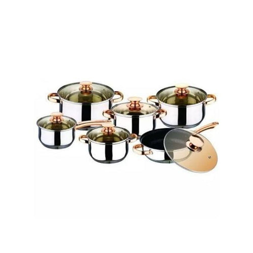 12-Piece Premium Stainless Steel Cookware Set with Gold Accents