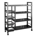 Kitchen Rack Organizer with Wheels Waterproof & Rustproof Shelf Vegetable Basket + Kitchen Machine Multi Layer Kitchen Sundries Storage Snack Rack Bookshelf - Black