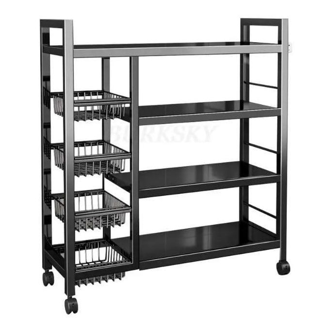 Kitchen Rack Organizer with Wheels Waterproof & Rustproof Shelf Vegetable Basket + Kitchen Machine Multi Layer Kitchen Sundries Storage Snack Rack Bookshelf - Black