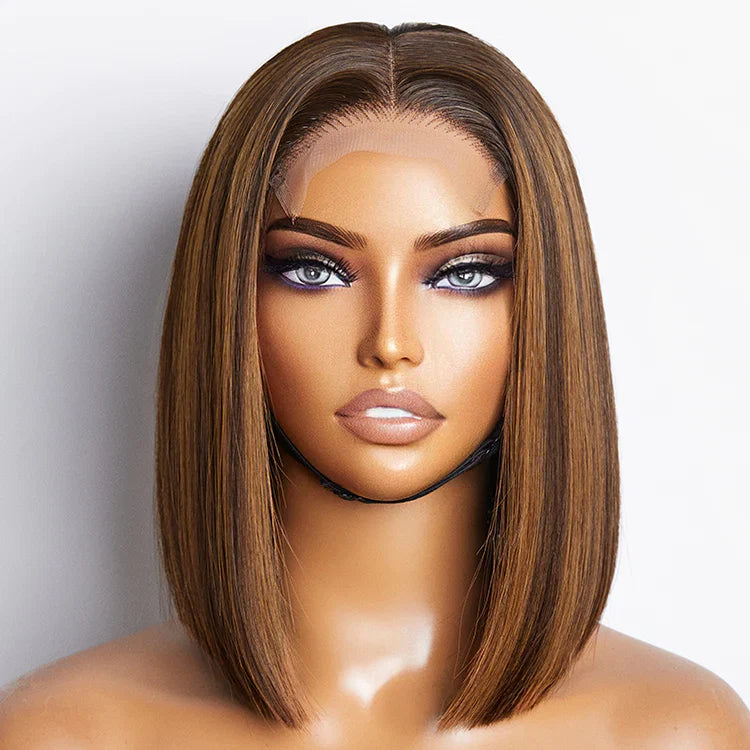 Chestnut Caramel Highlighted Bob – HD Lace Frontal Unit