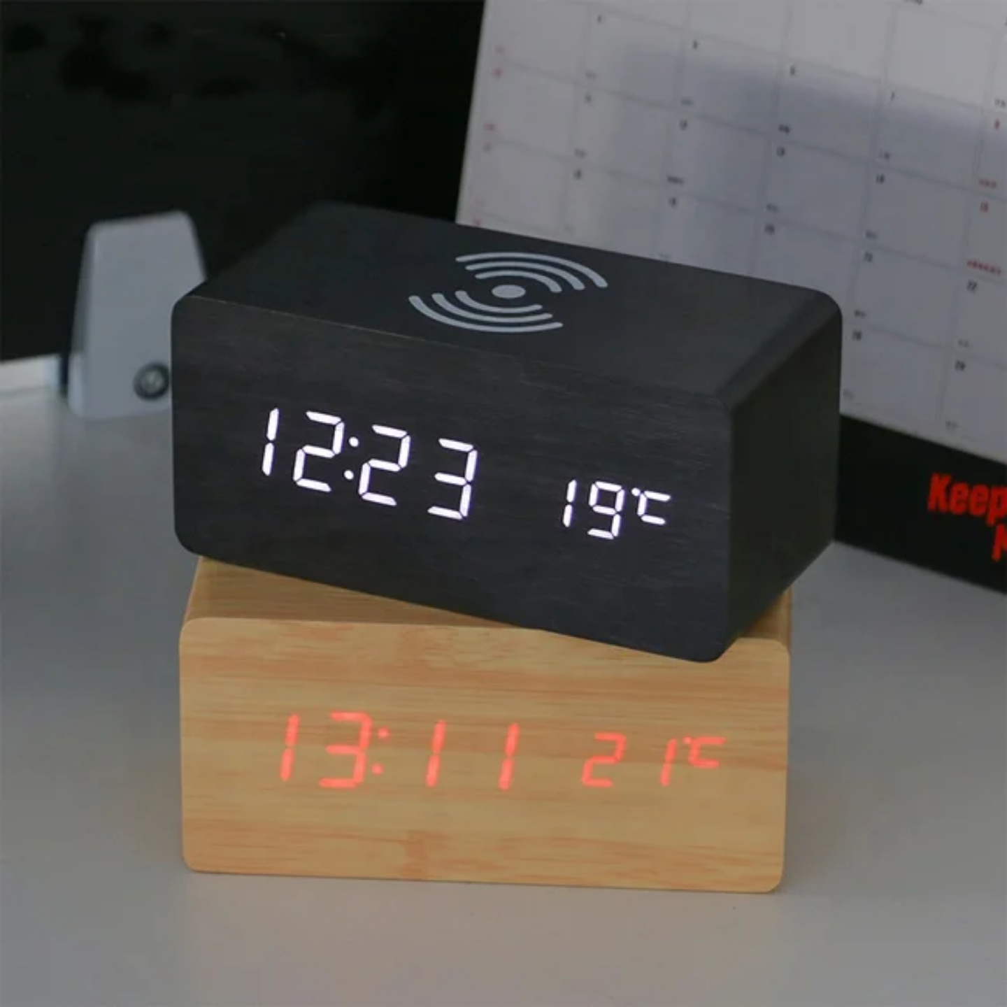 Multi-Functional Wooden LED Digital Alarm Clock