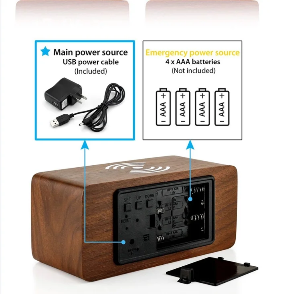 Multi-Functional Wooden LED Digital Alarm Clock