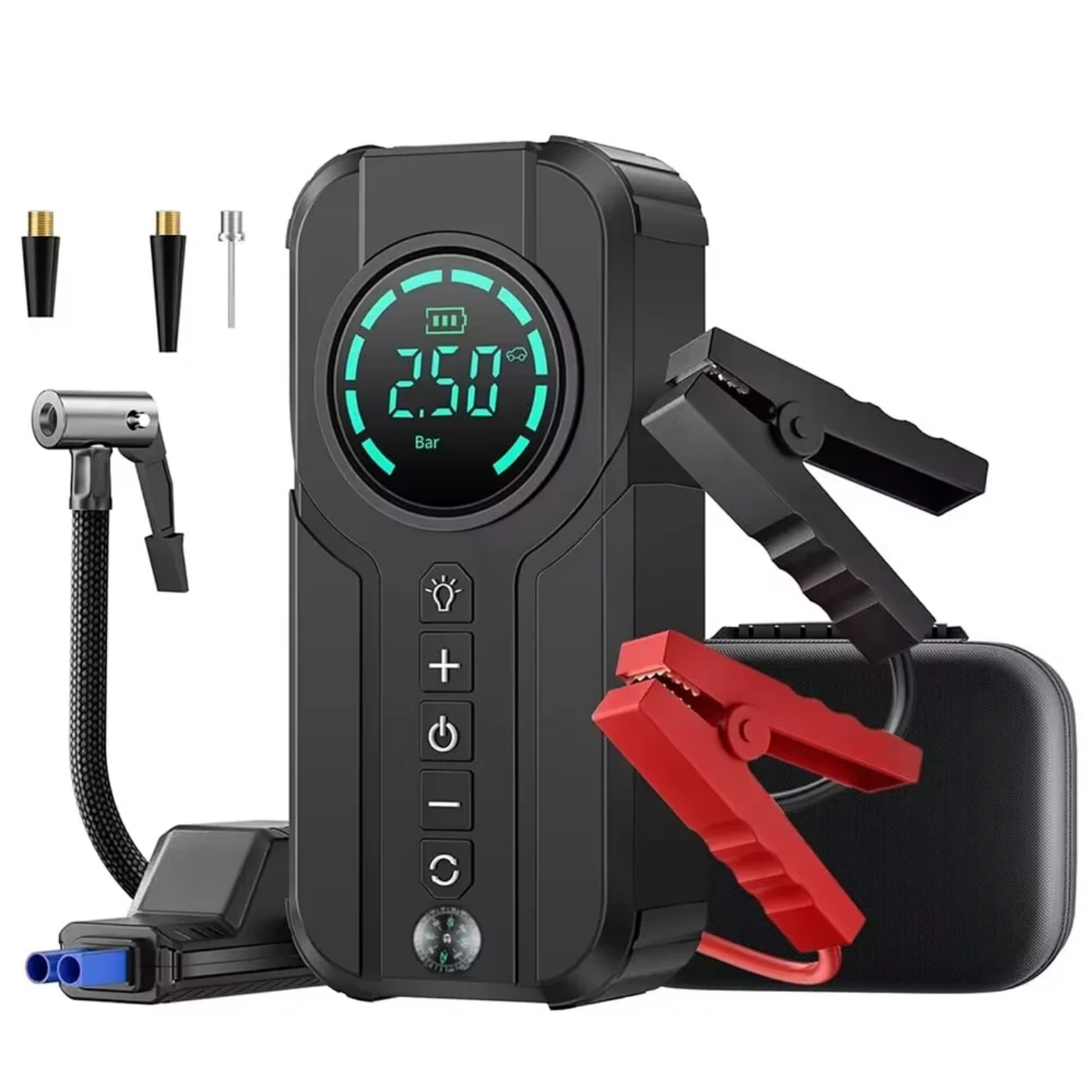 4-in-1 Portable Car Jump Starter, Tire Inflator & Power Bank