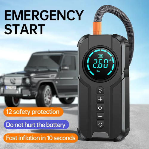 4-in-1 Portable Car Jump Starter, Tire Inflator & Power Bank