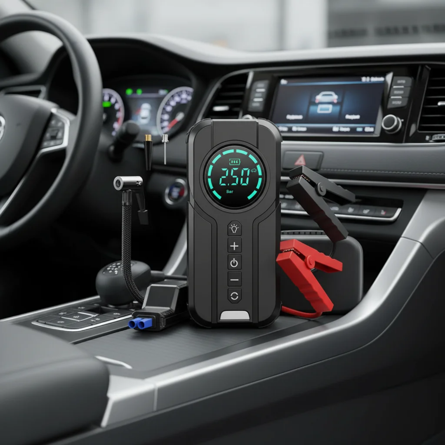 4-in-1 Portable Car Jump Starter, Tire Inflator & Power Bank
