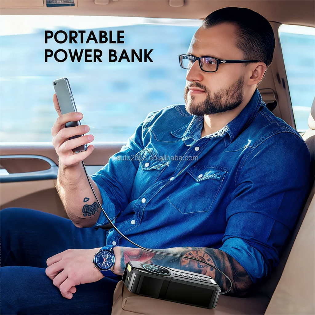 4-in-1 Portable Car Jump Starter, Tire Inflator & Power Bank