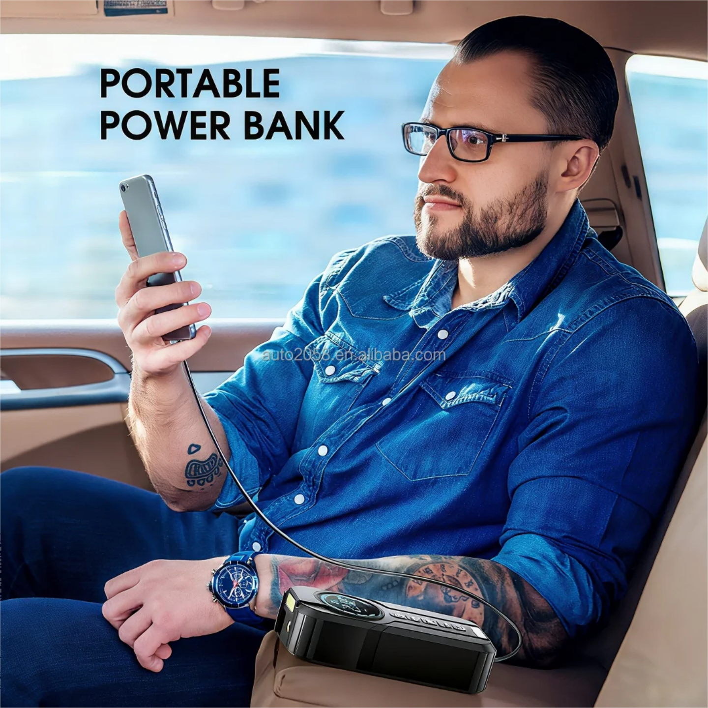 4-in-1 Portable Car Jump Starter, Tire Inflator & Power Bank