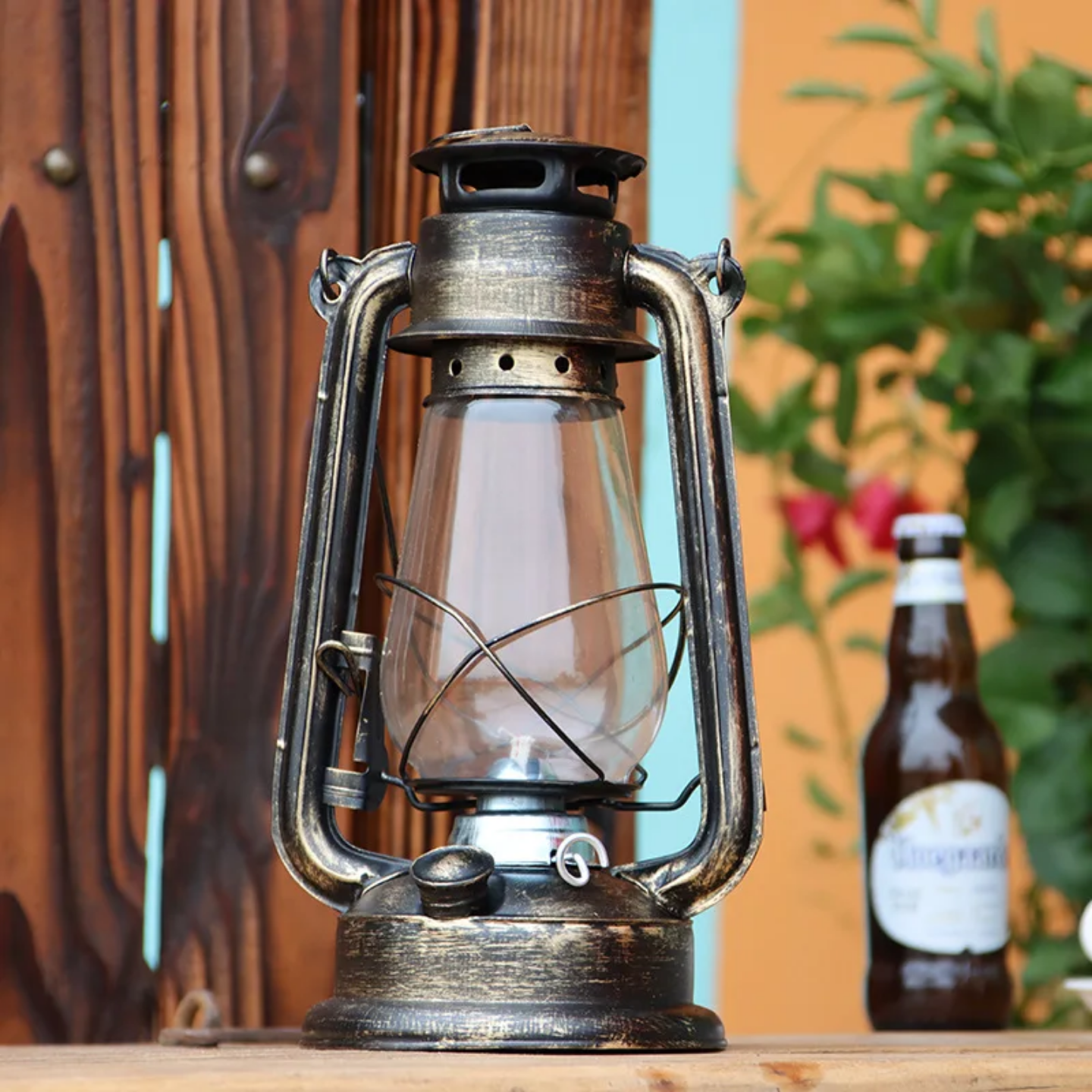 Vintage Metallic Blue Hurricane Oil Lantern / Storm Lamp