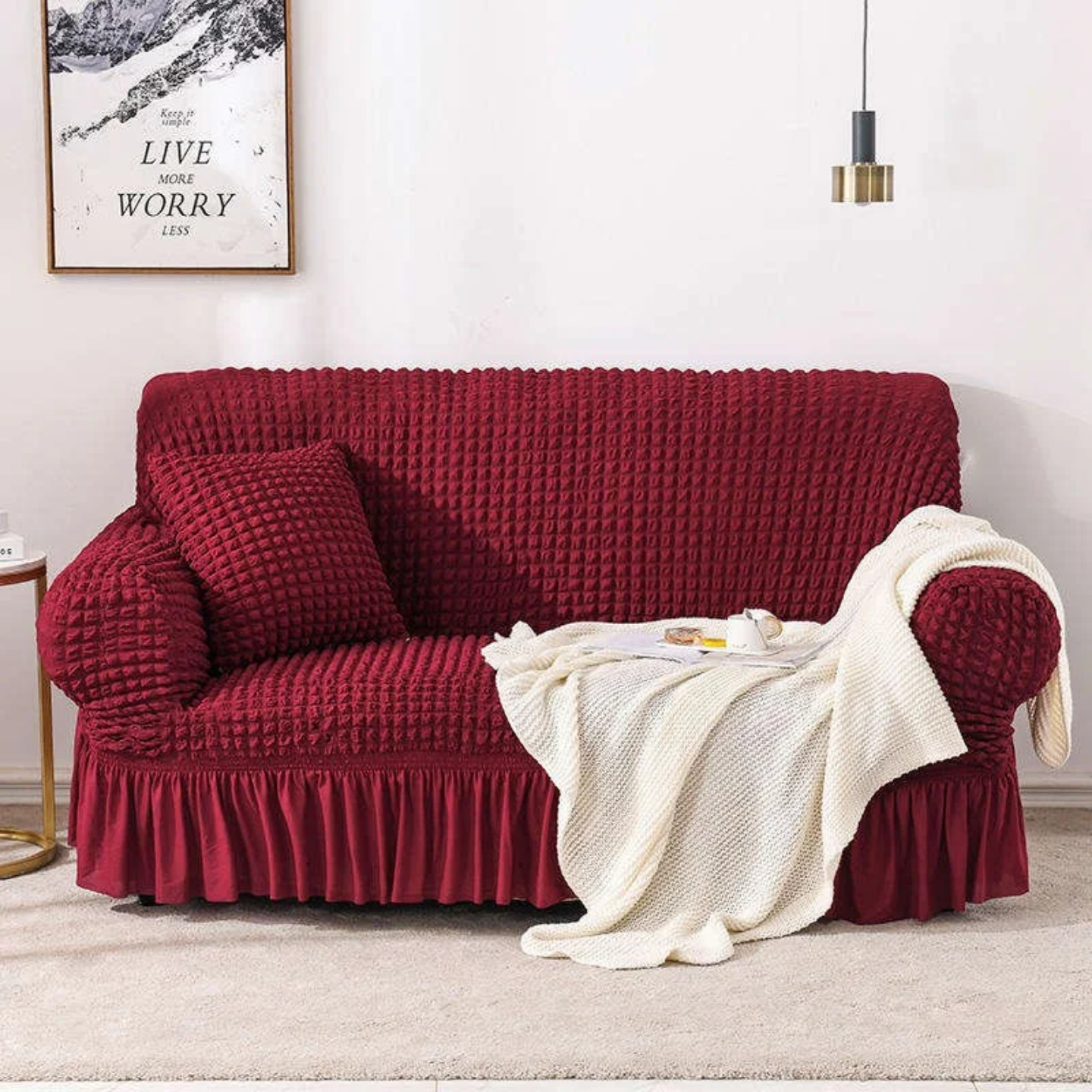 Stretchy Jacquard Sofa Slipcover with Elegant Ruffled Skirt