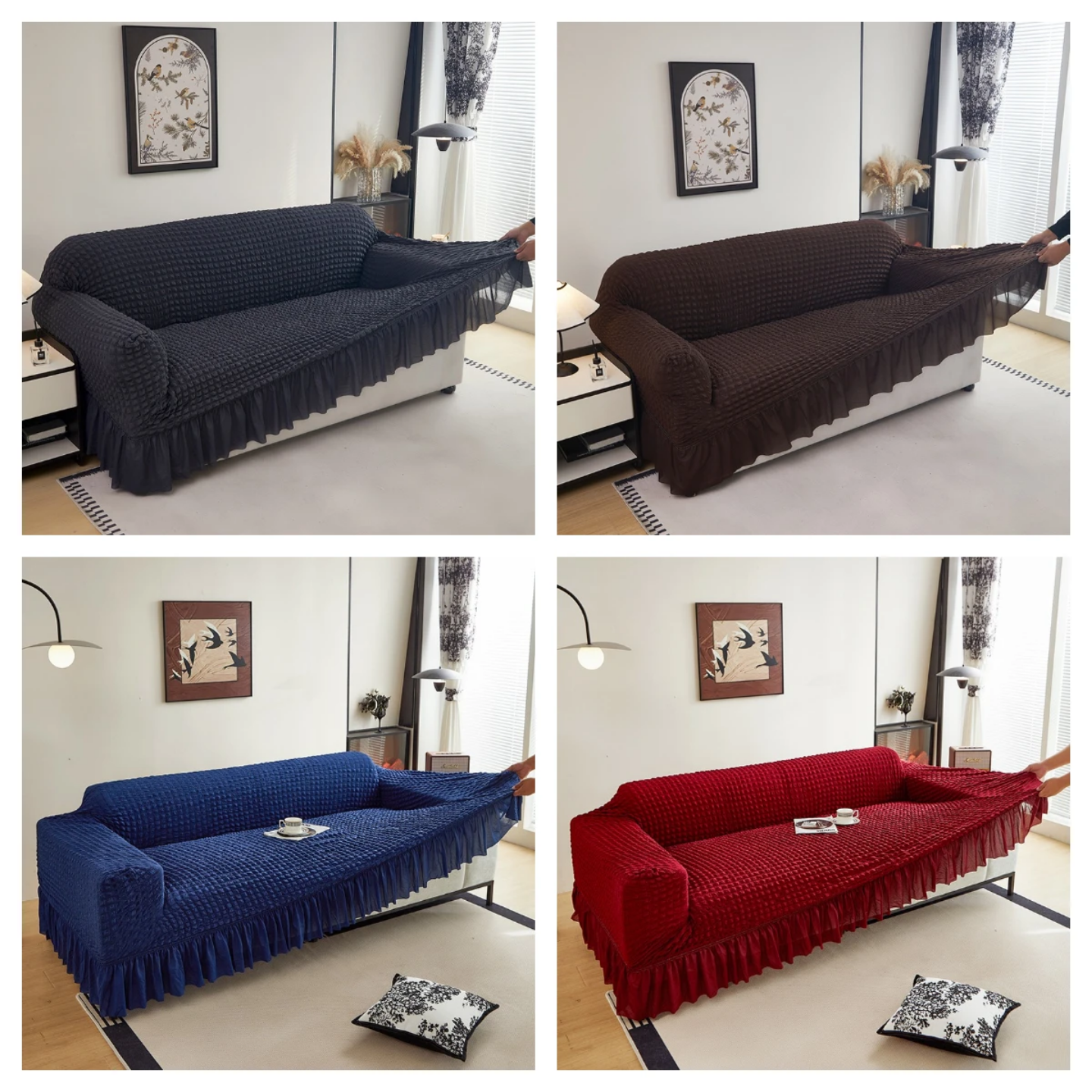 Stretchy Jacquard Sofa Slipcover with Elegant Ruffled Skirt