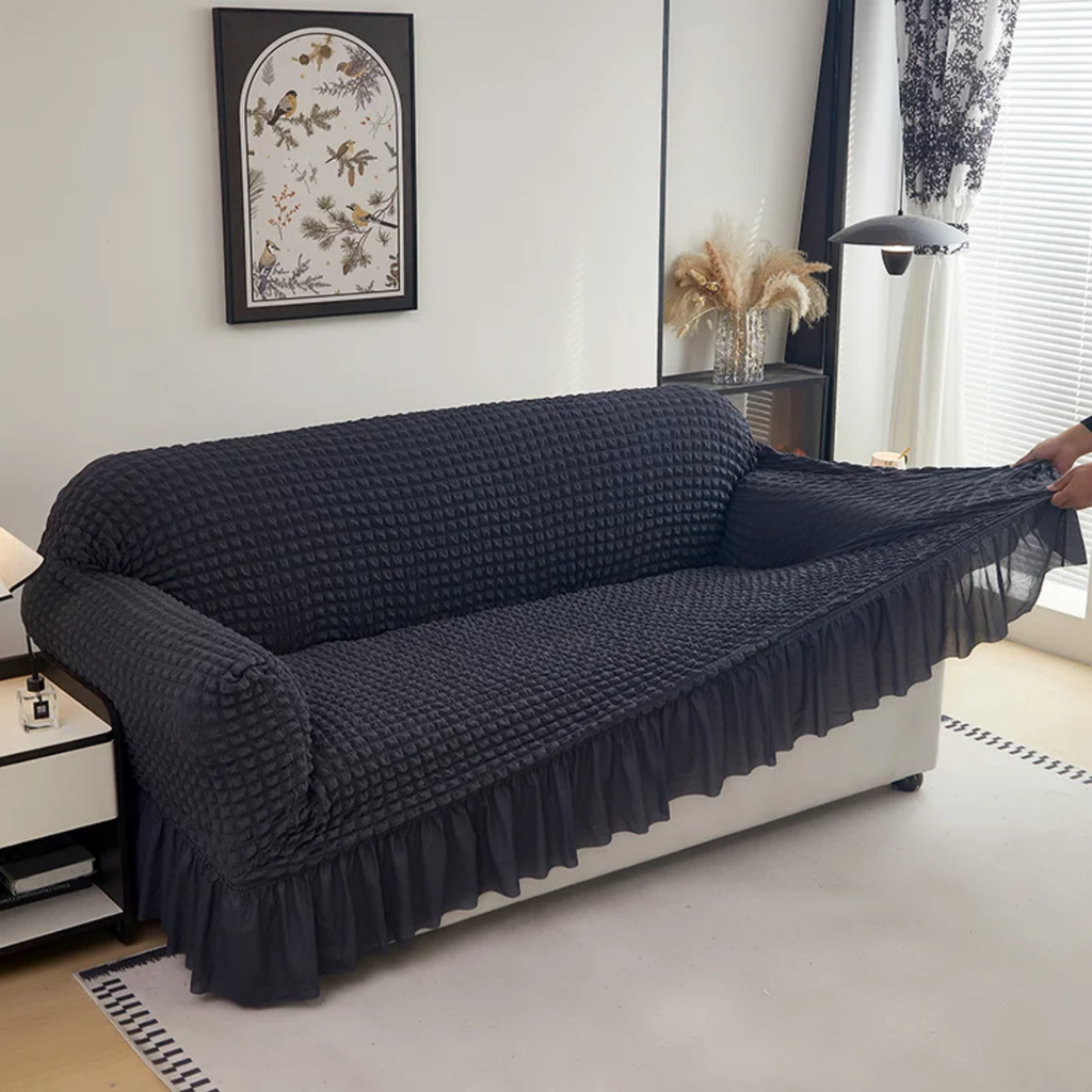 Stretchy Jacquard Sofa Slipcover with Elegant Ruffled Skirt
