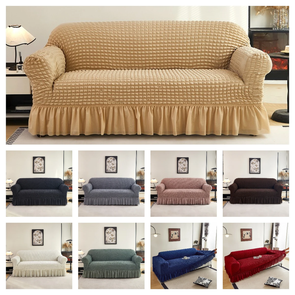 Stretchy Jacquard Sofa Slipcover with Elegant Ruffled Skirt