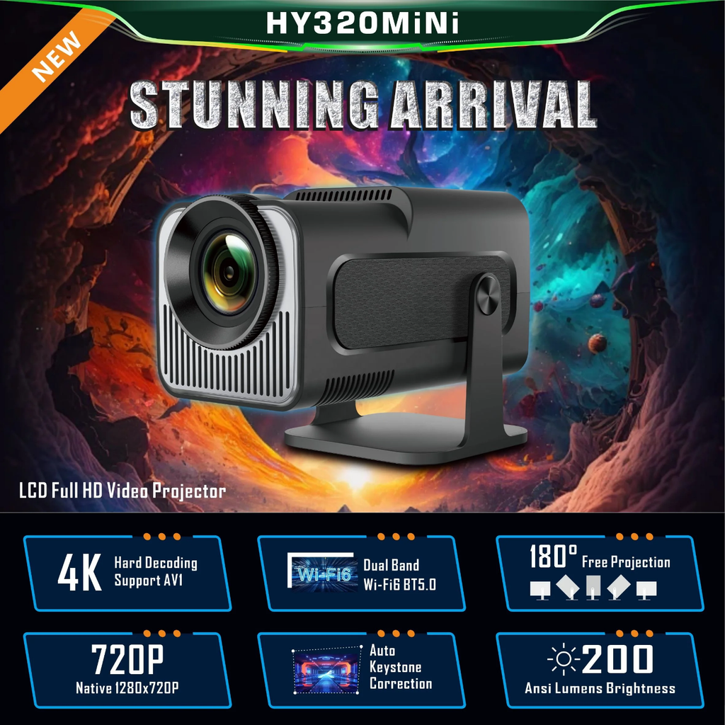 Smart Portable LED Home Theater Projector with Stand & Remote
