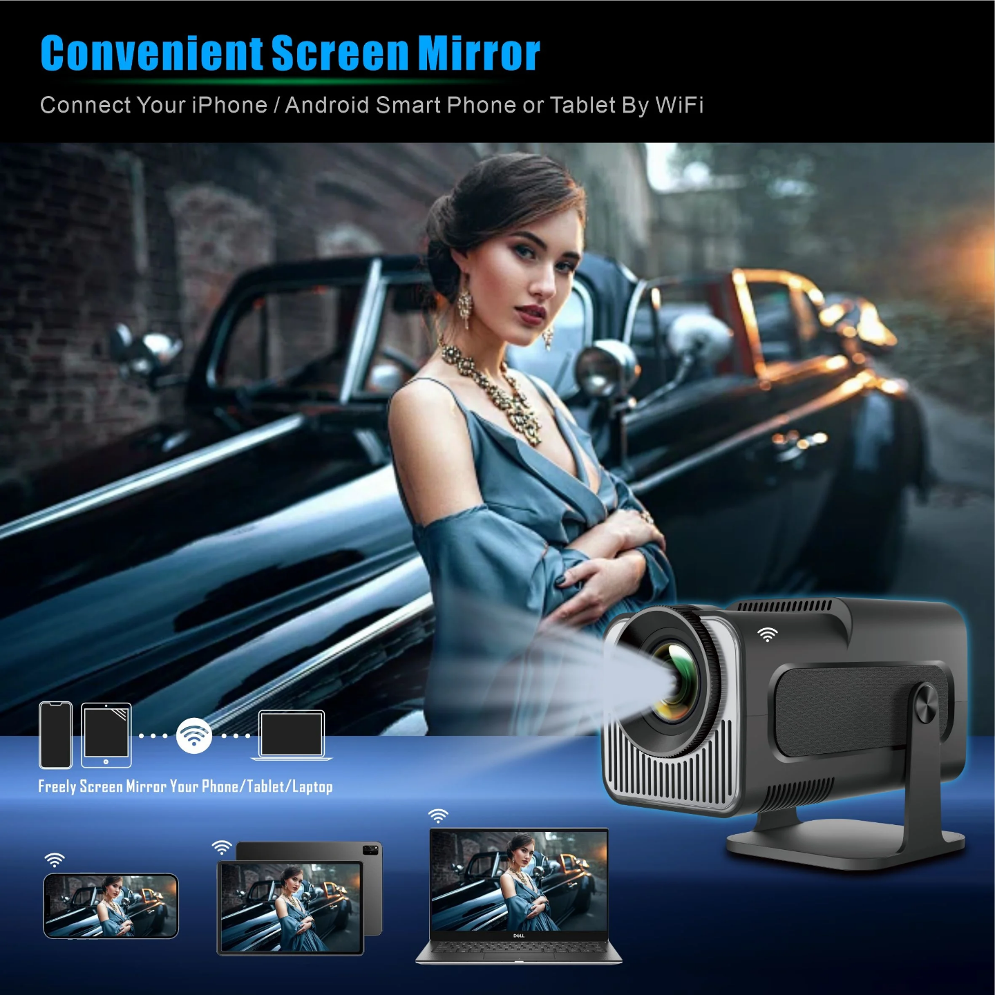 Smart Portable LED Home Theater Projector with Stand & Remote