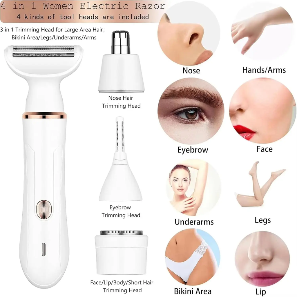 4-in-1 Rechargeable Women's Electric Shaver & Personal Grooming Kit
