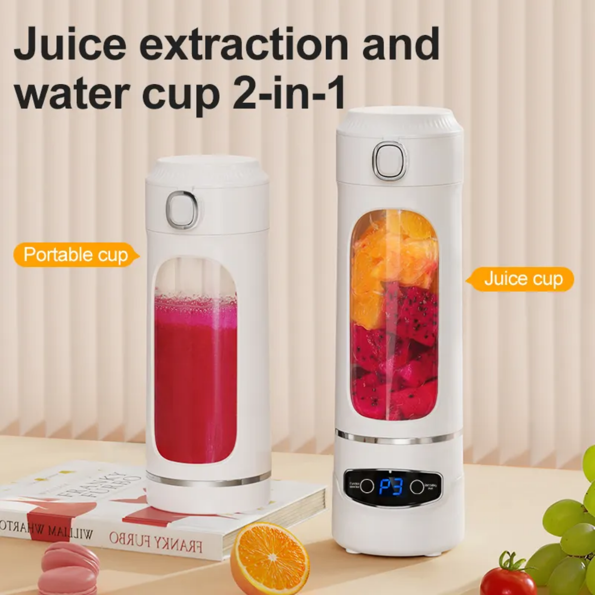 Digital Display Cordless Portable Fruit Blender & Juicer