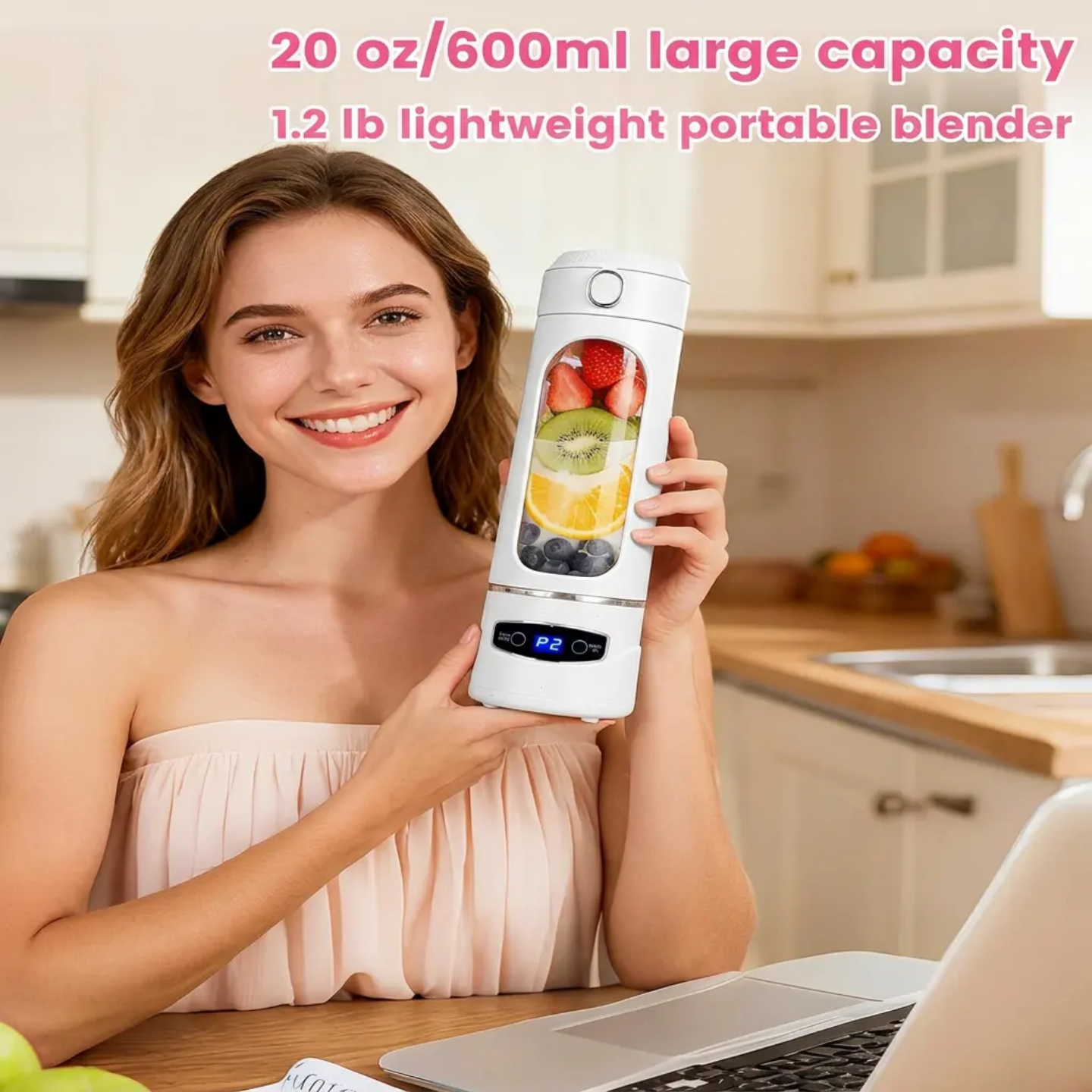 Digital Display Cordless Portable Fruit Blender & Juicer