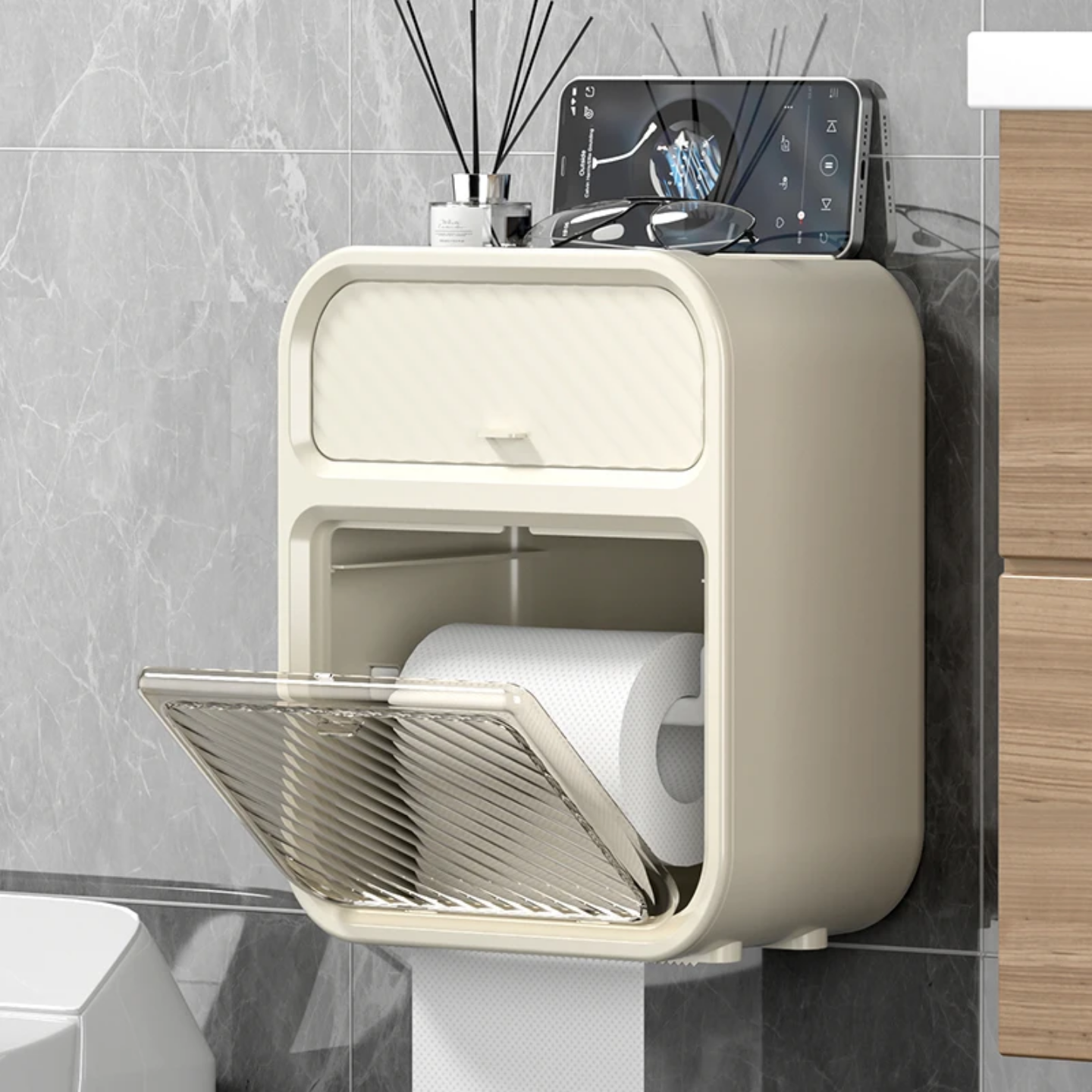 2-Layer Waterproof Wall-Mounted Tissue & Toilet Paper Storage Box