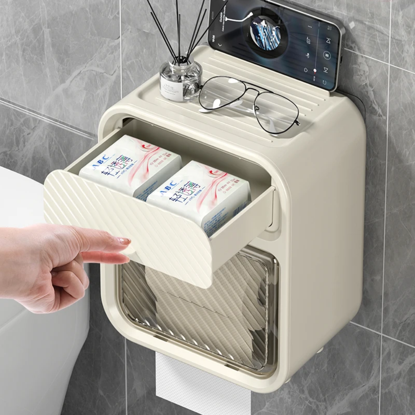 2-Layer Waterproof Wall-Mounted Tissue & Toilet Paper Storage Box