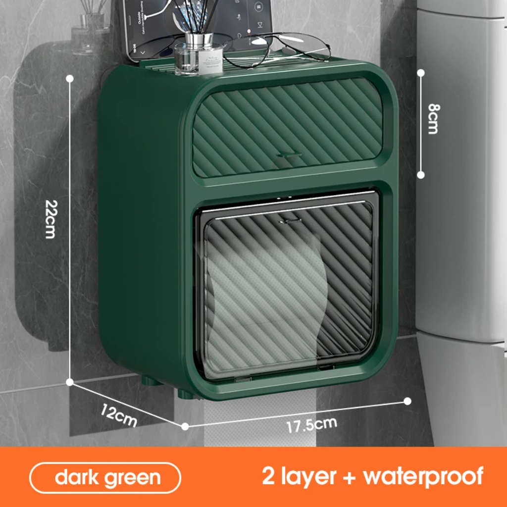 2-Layer Waterproof Wall-Mounted Tissue & Toilet Paper Storage Box