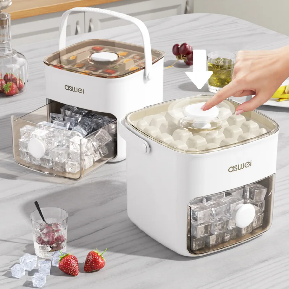 Press-Type Ice Cube Maker & Storage Box