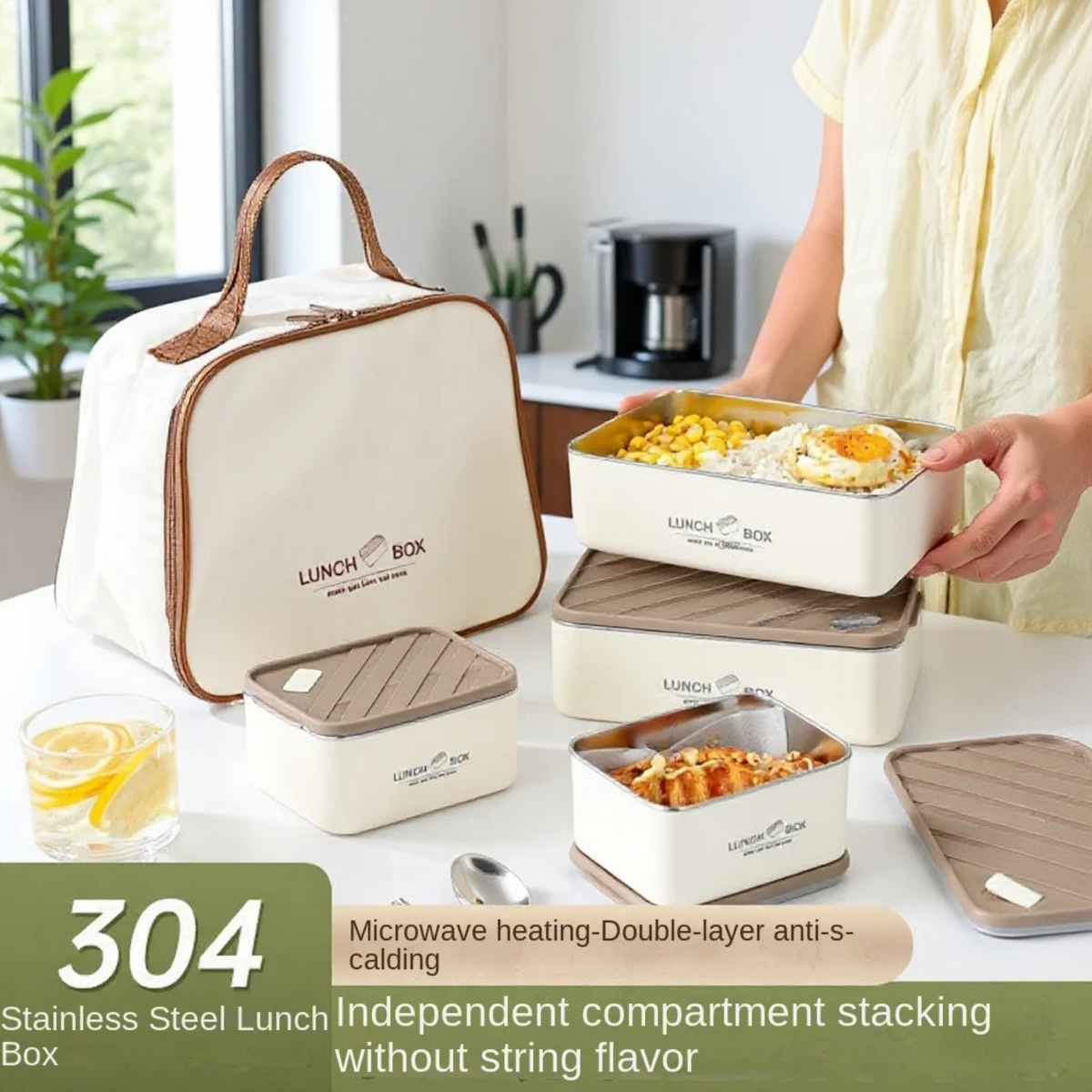 Multi-Compartment Insulated Bento Lunch Box Set with Bag
