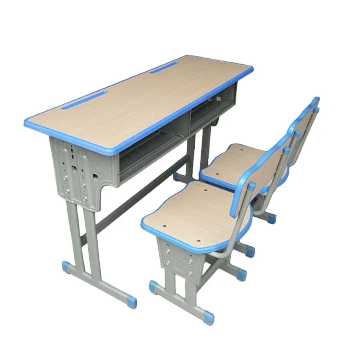 Double Student Desk and Chair Set with Storage Compartment