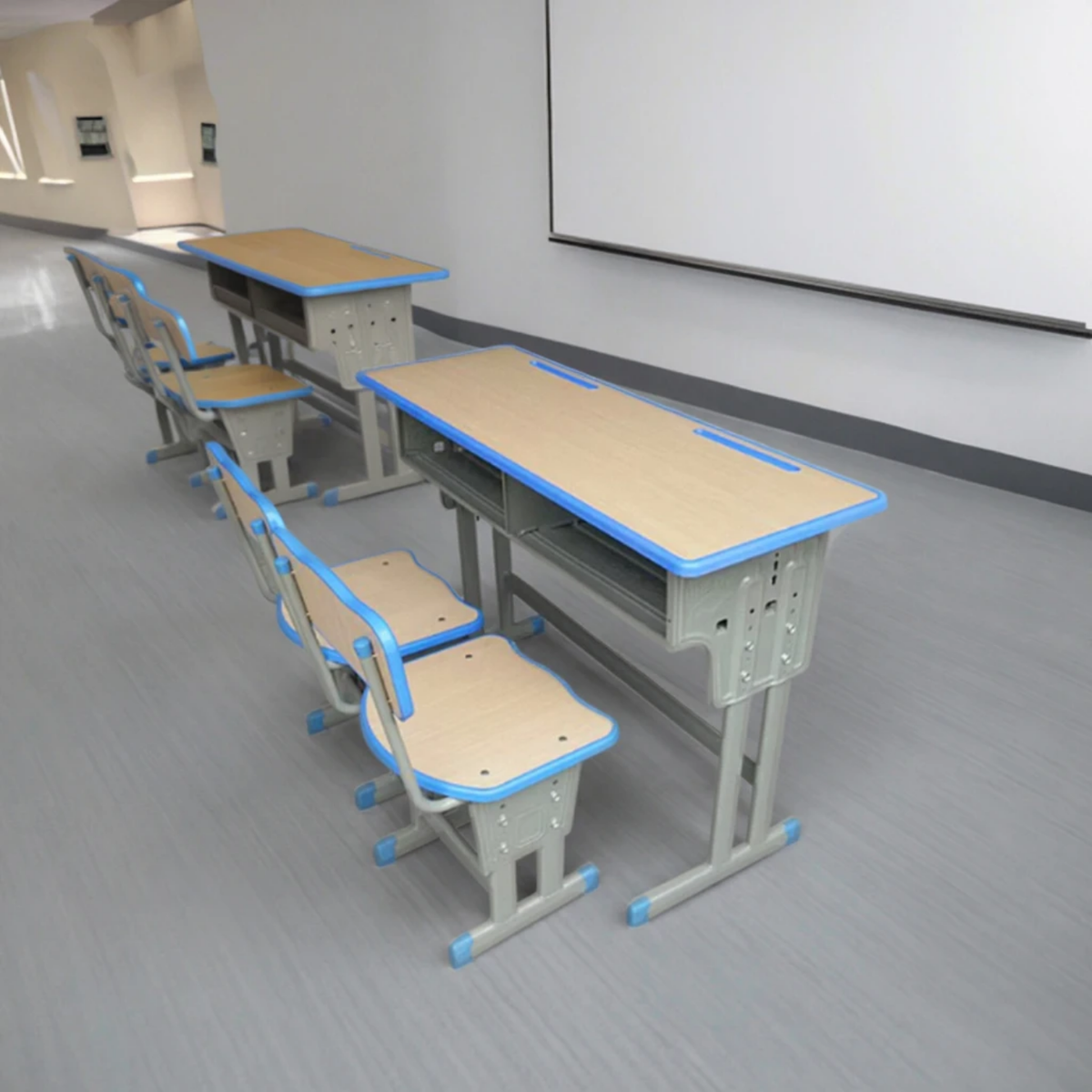 Double Student Desk and Chair Set with Storage Compartment