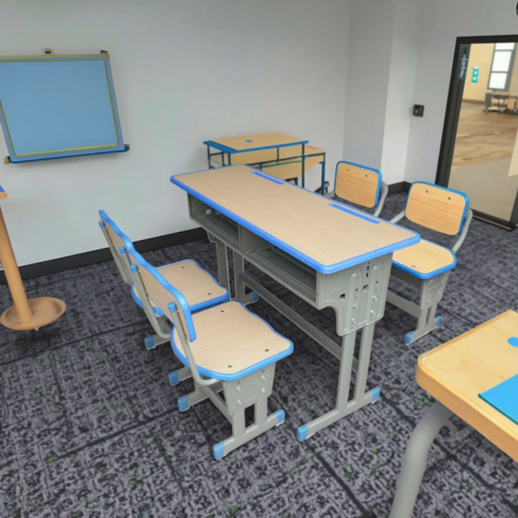 Double Student Desk and Chair Set with Storage Compartment