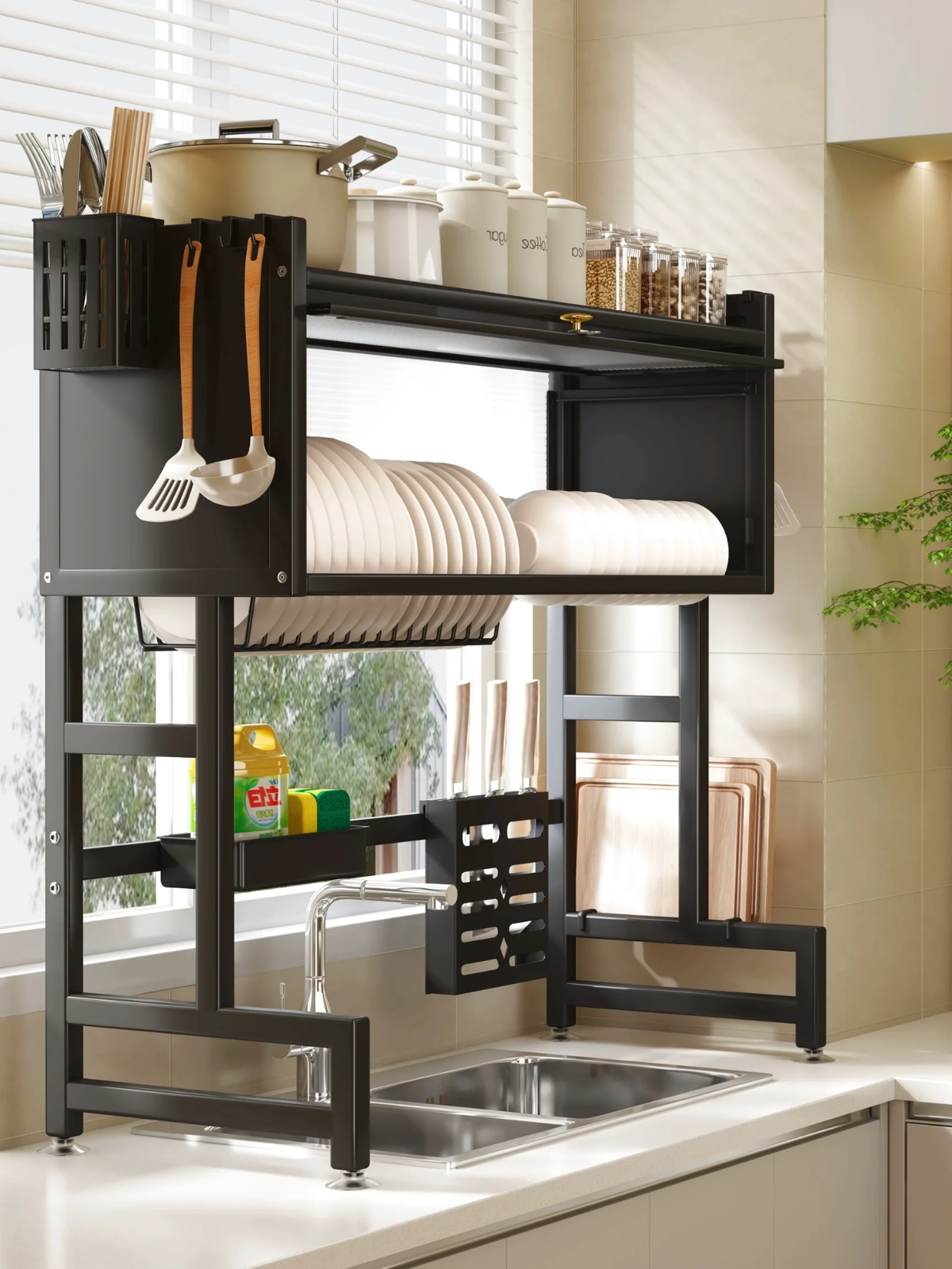 Over-the-Sink Stainless Steel Dish Drying Rack & Cabinet Organizer