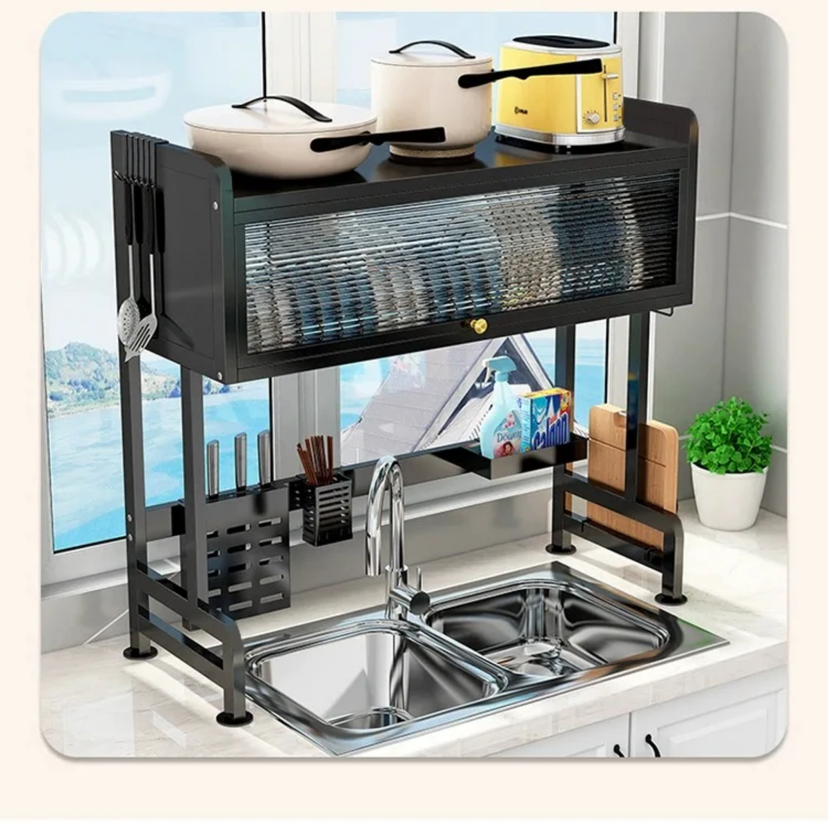 Over-the-Sink Stainless Steel Dish Drying Rack & Cabinet Organizer