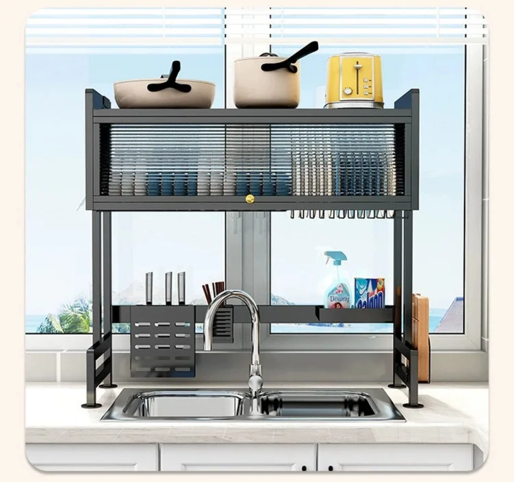 Over-the-Sink Stainless Steel Dish Drying Rack & Cabinet Organizer