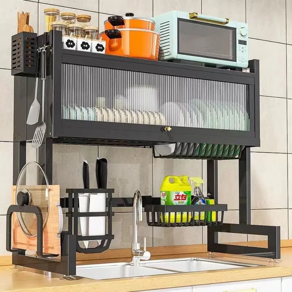 Over-the-Sink Stainless Steel Dish Drying Rack & Cabinet Organizer