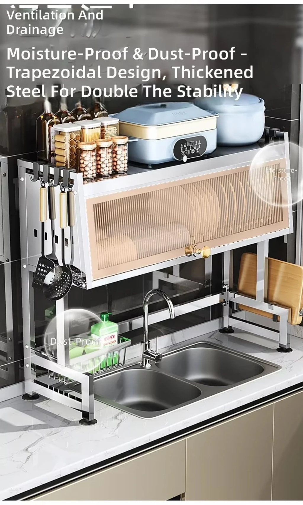 Over-the-Sink Stainless Steel Dish Drying Rack & Cabinet Organizer