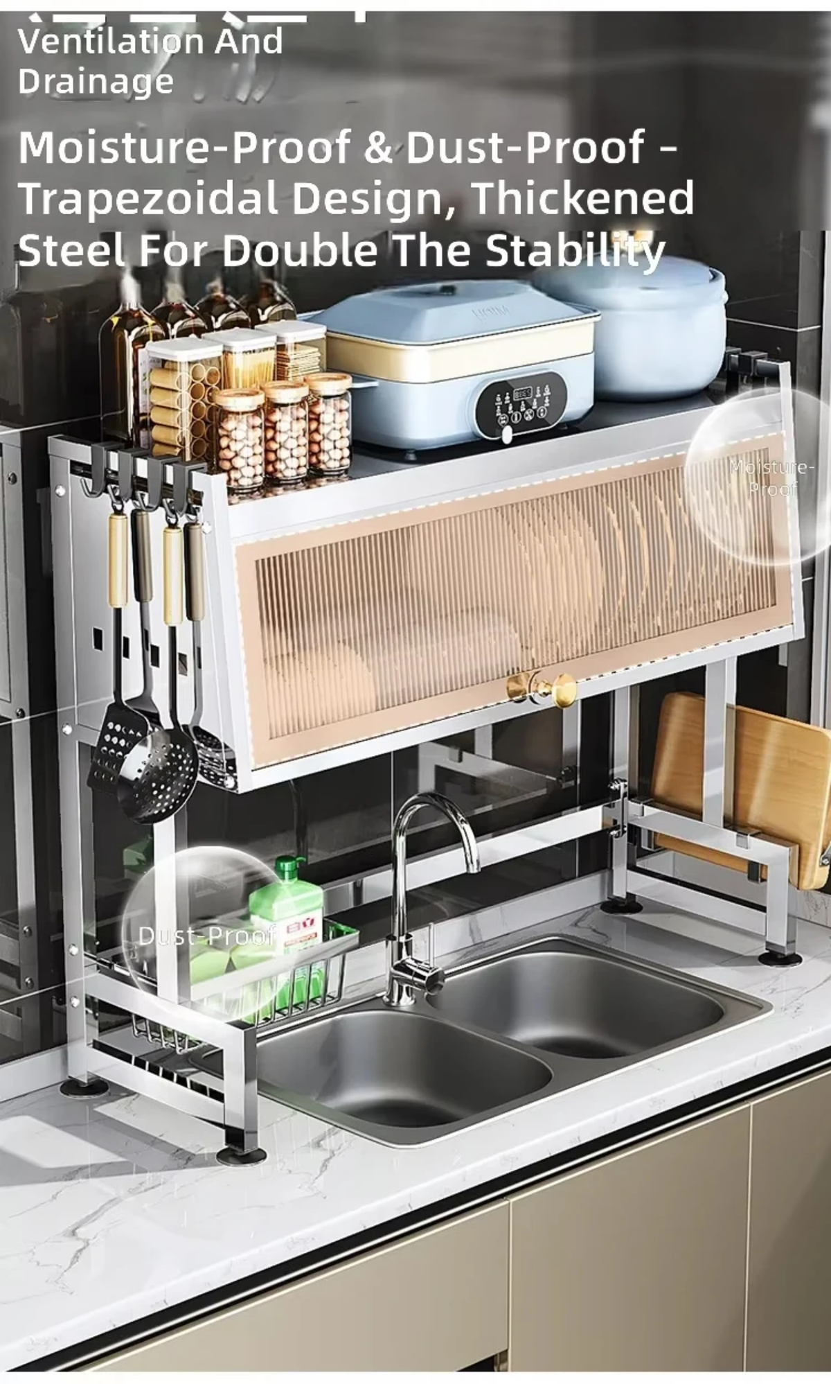 Over-the-Sink Stainless Steel Dish Drying Rack & Cabinet Organizer