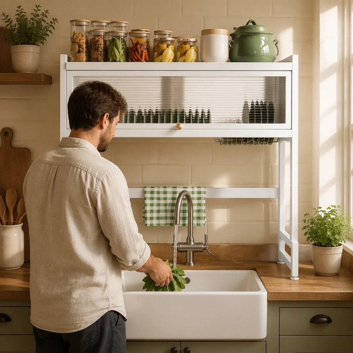 Over-the-Sink Stainless Steel Dish Drying Rack & Cabinet Organizer