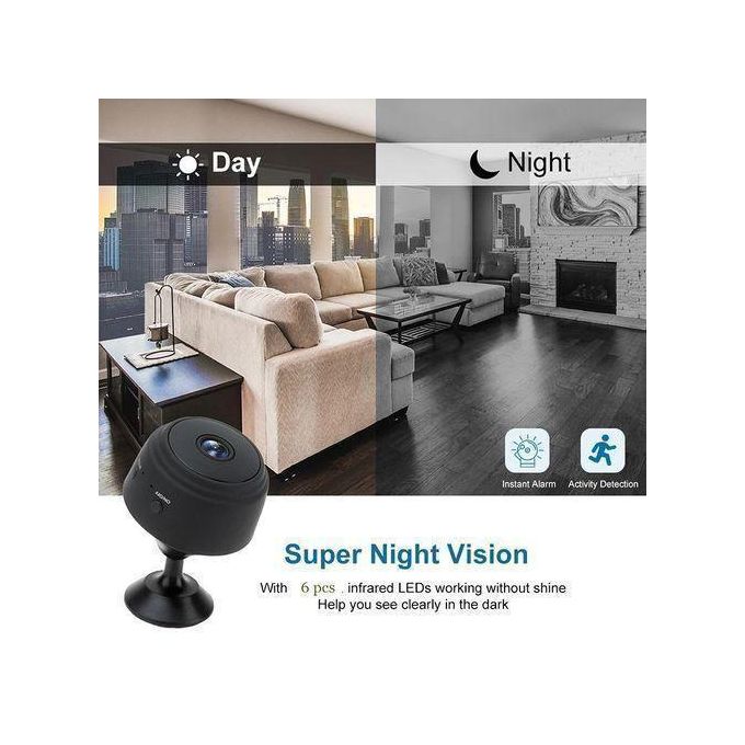 Compact Full HD/4K Ultra HD Wi-Fi Mini Camera with Night Vision and Motion Detection - Black