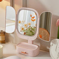 LED Tri-Fold Makeup Mirror with Integrated Organizer