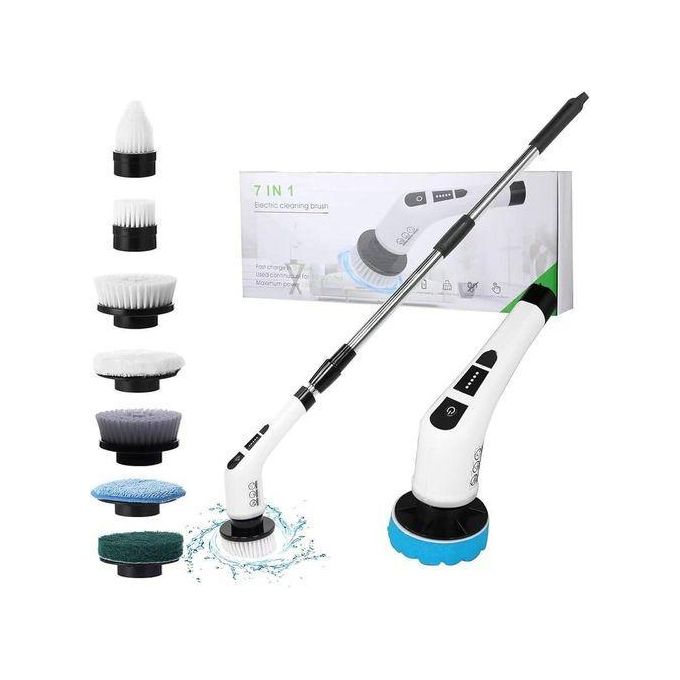 7-in-1 Electric Cleaning Brush For Windows Toilet Kitchen Wall Cleaner LED Display Handheld Shower Scrubber Bathroom Cleaning Tools- Multicolor