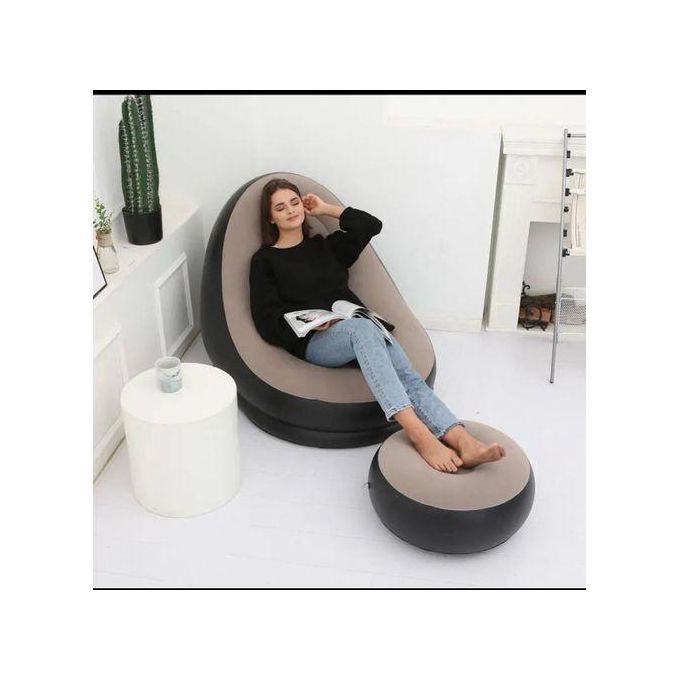 Inflatable lounge chair and ottoman set