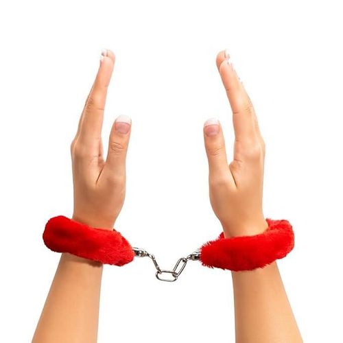 Soft Plush Fuzzy Red Handcuffs with Release Keys