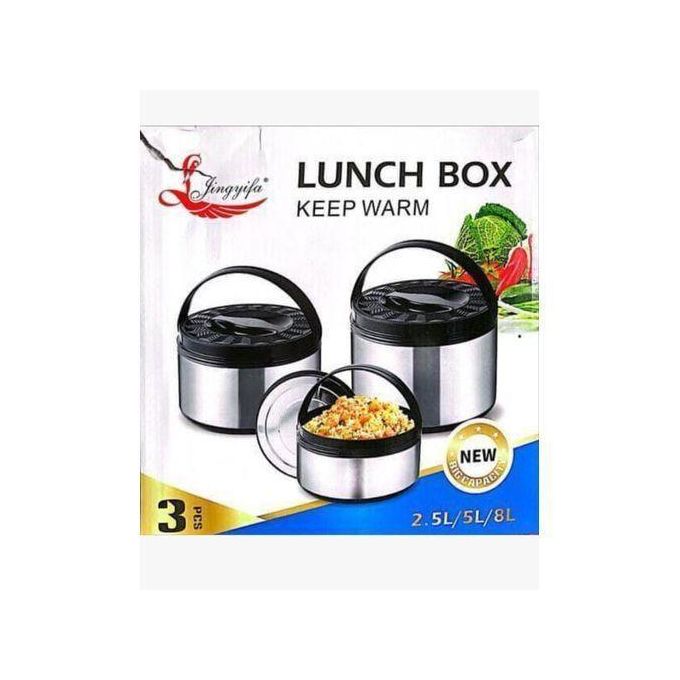 Three insulated stainless steel hot pots (casseroles)