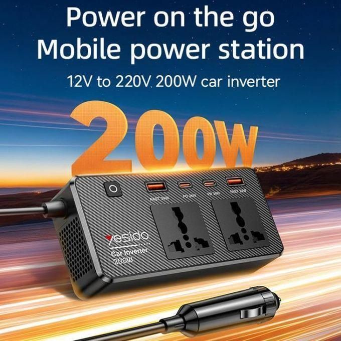 Yesido 200W Multifunctional Car Power Inverter & Fast Charger Hub