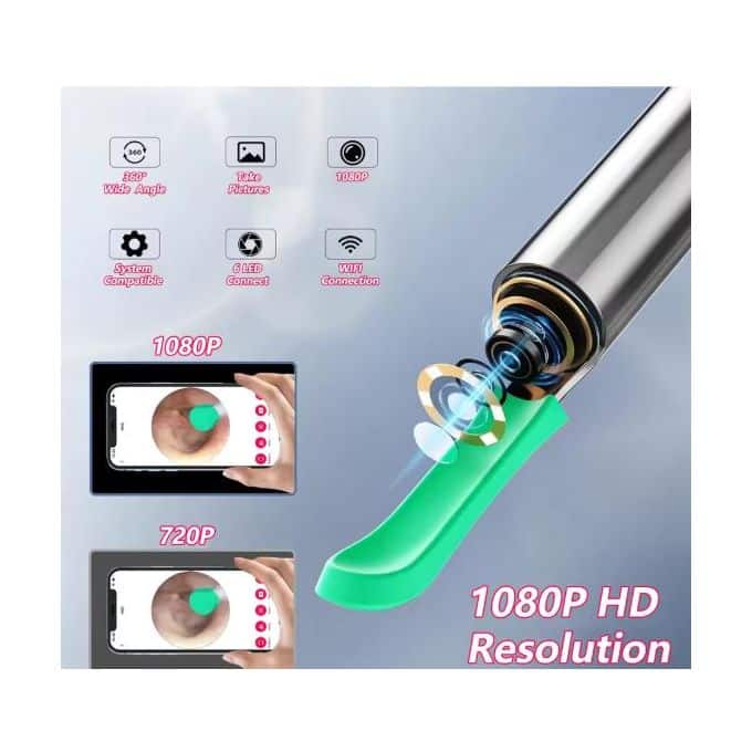 Ear Wax Removal with Ear Spoons, 1080P HD Camera, Bluetooth & WiFi – Smart Ear Wax Remover- Visual Ear Cleaner Otoscope for iPhone & Android