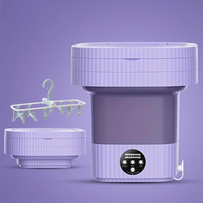 Portable Washing Machine,10L High Capacity Mini Washer with 3 Modes Deep Cleaning Half Automatic Washt, Foldable Mini Washing Machine, with Soft Spin Dry for Underwear, Socks, Towels (purple)